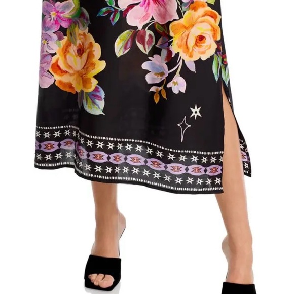 Johnny Was Karolina Black tea length Kasumi Dress with Vibrant Floral Patterns - Picture 8 of 15